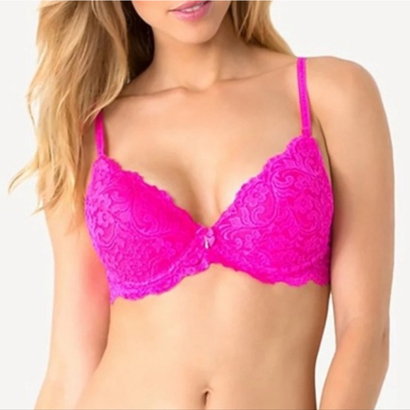 Smart & Sexy Lace Push Up Bra Hot Pink Fuchsia 34C Underwire Molded Cups NEW - Picture 1 of 14